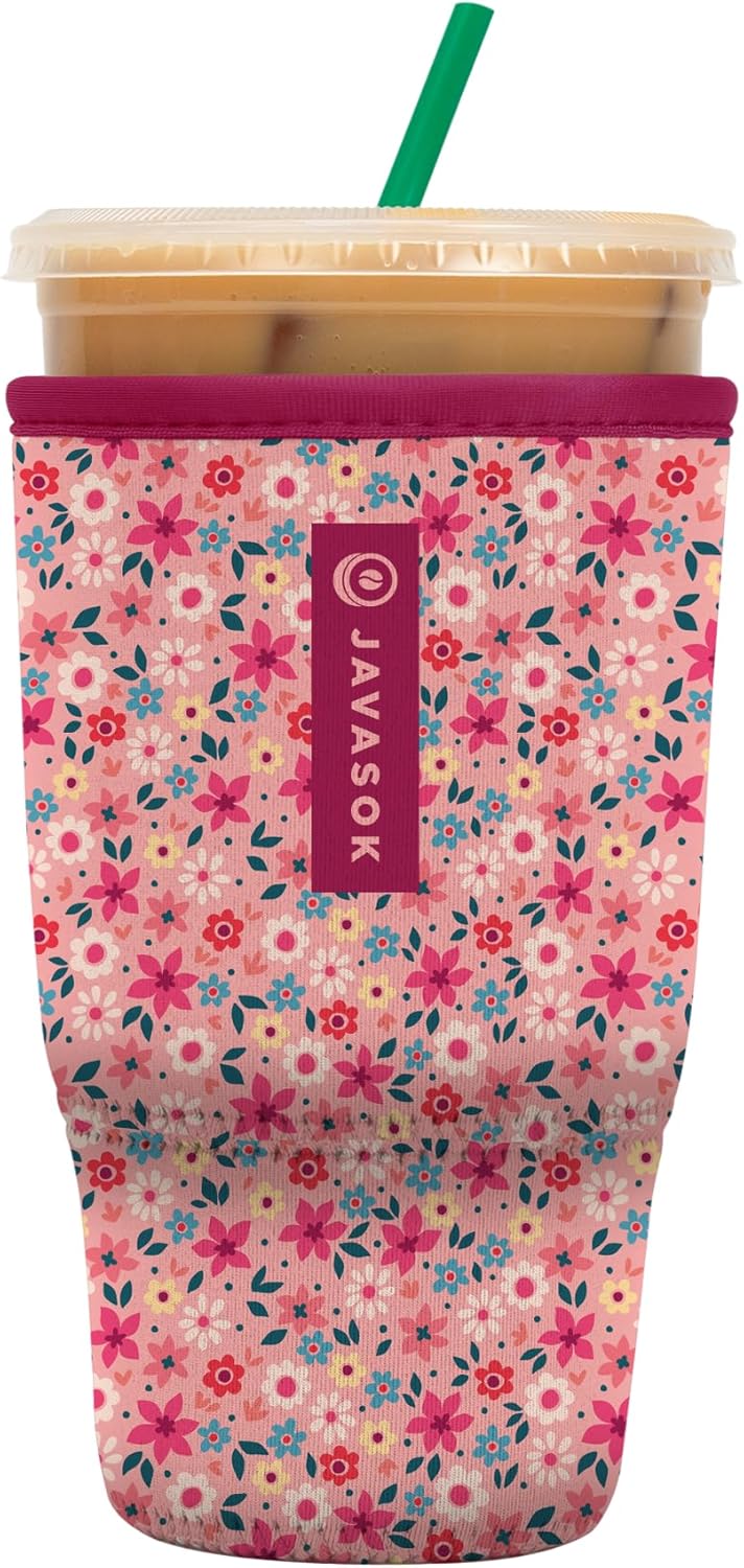 Sok It JavaSok Iced Coffee & Cold Soda Insulated Neoprene Cup Sleeve (Spring Bouquet, Large: 30-32oz)