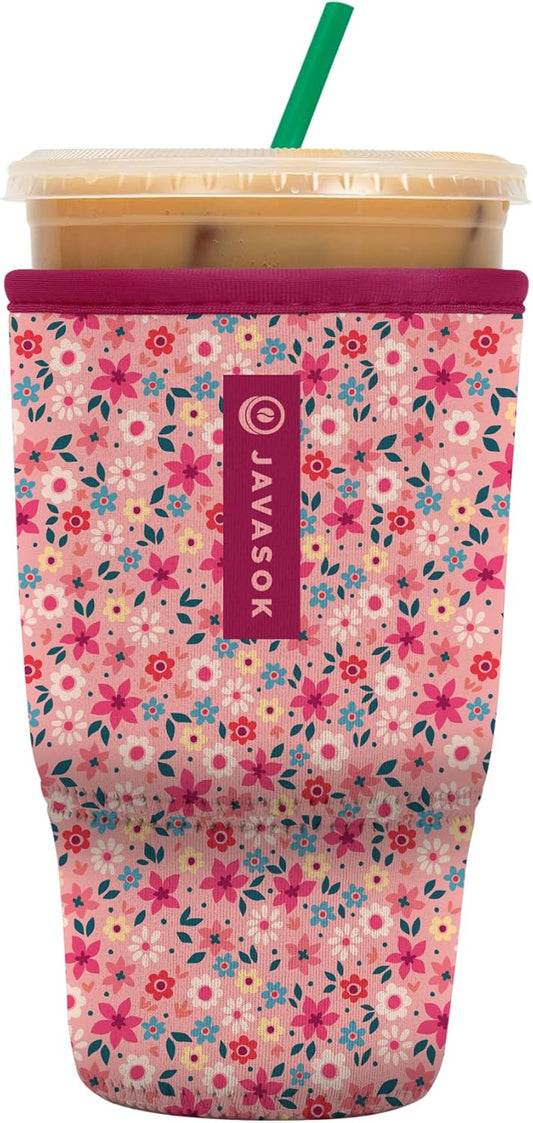 Sok It JavaSok Iced Coffee & Cold Soda Insulated Neoprene Cup Sleeve (Spring Bouquet, Large: 30-32oz)