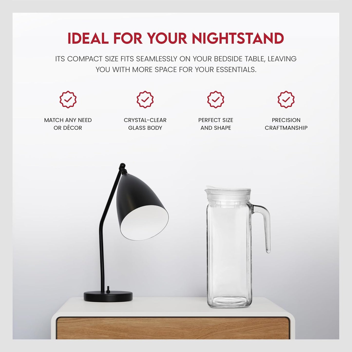 Amici Home Italian Igloo Quadra Glass Pitcher with Lid and Spout | 34 Ounce | Clear Glass Water Pitcher for Refrigerator | Carafe for Iced Tea, Juice, Milk, Cold Brew and Mimosa Bar