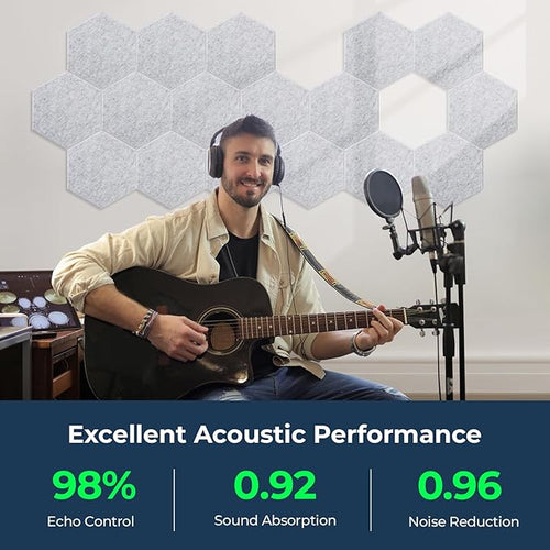 12 Pack Hexagon Acoustic Panels, Self-Adhesive Acoustic Wall Panels - Image 2