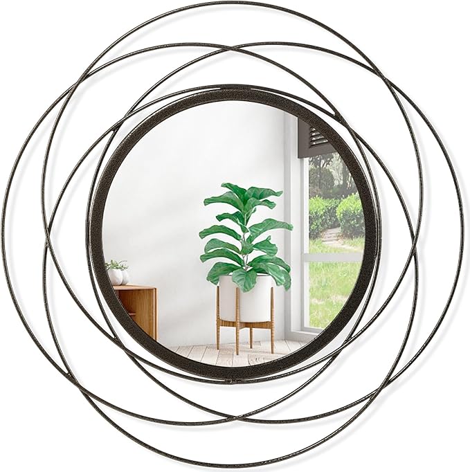 Wall Mirror Mounted Small Round Decorative Mirrors, Circle Metal Art Mirror Home by HLFMVWE