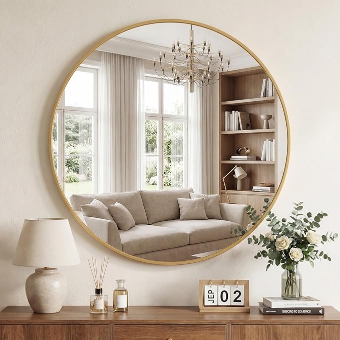 DUMOS 30 Inch Round Wall Mirror, Bathroom Mirror by DumosLifestyle