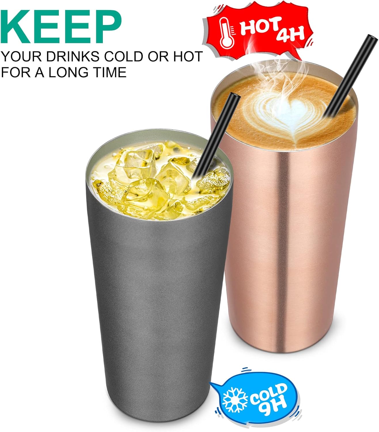 VEGOND 20oz Tumbler Bulk with Lid and Straw 12 Pack, Stainless Steel Vacuum Insulated Tumbler, Double Wall Coffee Cup Travel Mug, Rose Gold