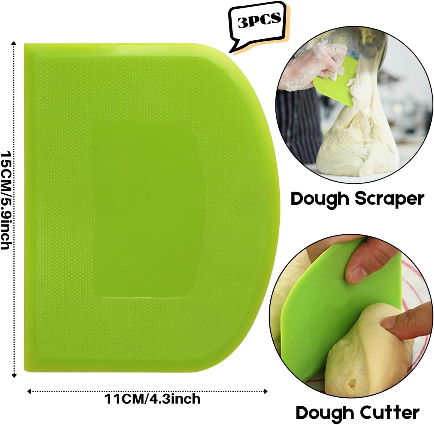 SURDOCA Dough Scraper Bench Scraper - 3P 5.9x4.3" Plastic Flexible Bowl Scraper, Sharp Edge & Angles Cake Scraper. Non-Slip Bakeware Decorating Tools Sculpting & Modeling Tools - Blue+Yellow+Green