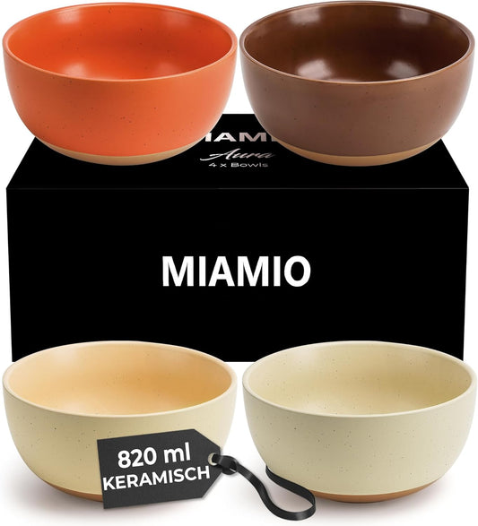 MIAMIO – Set of 4, 28 Ounce Ceramic Soup Bowls/Cereal Bowl Set for Salad, Oatmeal, Fruit, Rice – Dishwasher & Microwave Safe – Aura Collection (Cozy Neutral, Bowls (4x))