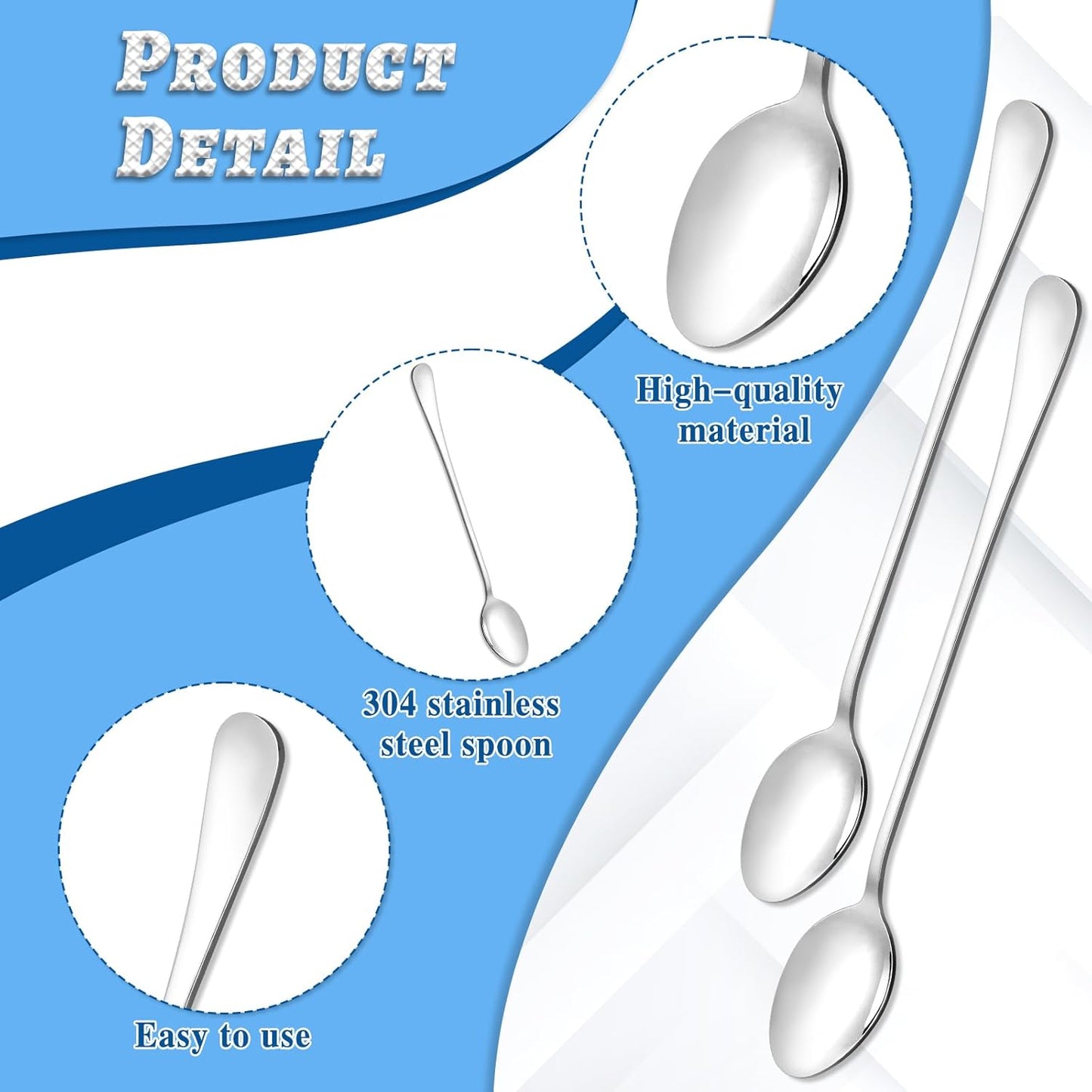 2 PCS Ice Tea Spoons Long Stainless Steel Teaspoons for Stirring Ice Cream Spoons Drink Mixing Spoon Long Silver Coffee Cocktail Mixing Spoon for Dessert Shakes