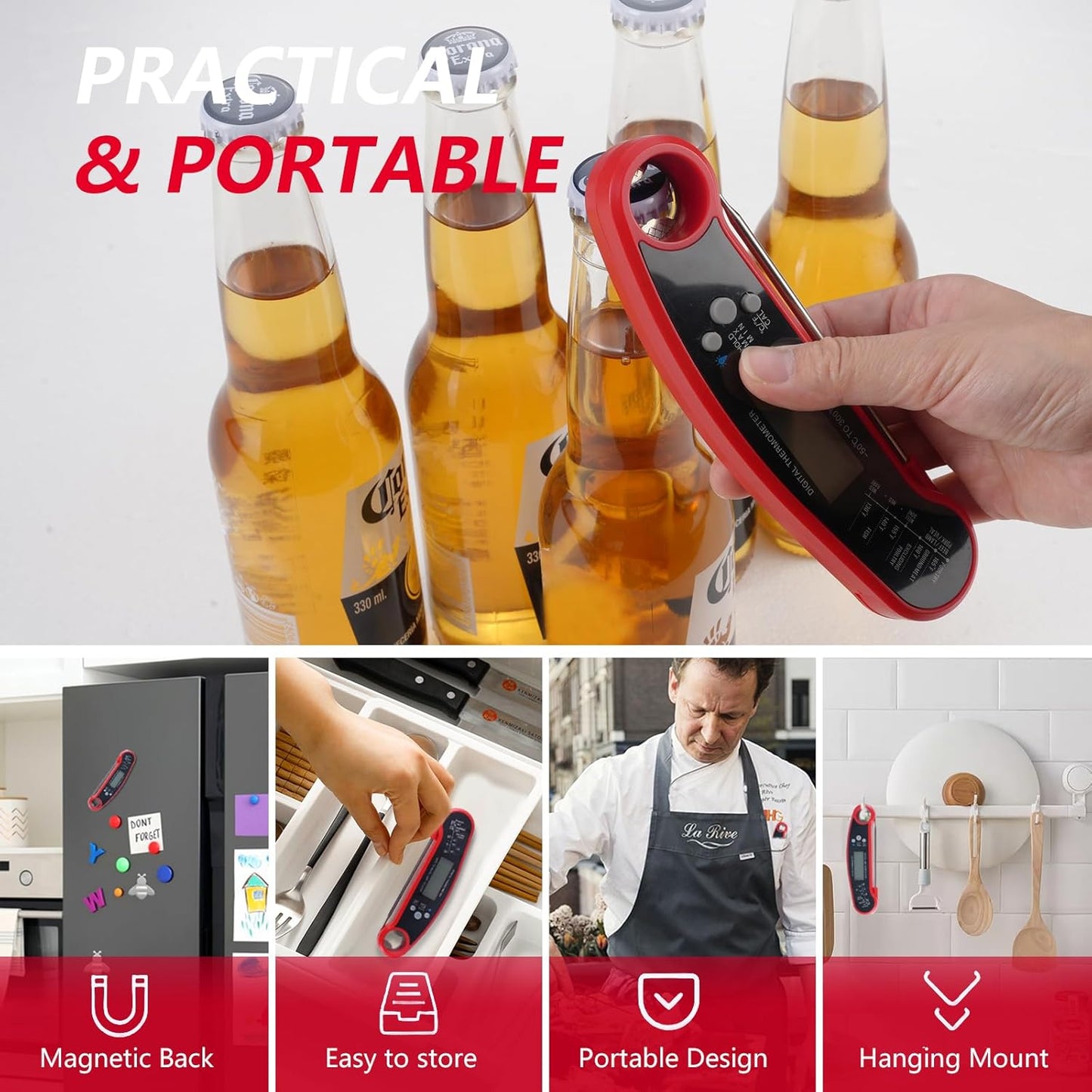 Meat Thermometer Digital, ULTRAKTE Instant Read Food Thermometer with Backlight & Calibration, Waterproof Ultra-Fast Cooking Thermometer with Foldable Probe for Kitchen, Grill, Deep Fry, BBQ, Candy