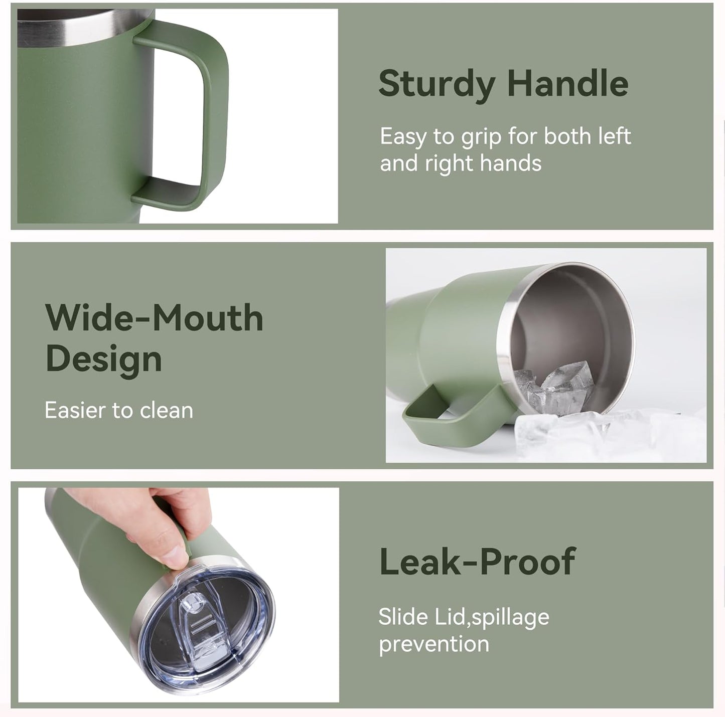 HASLE OUTFITTERS 20oz Tumbler Bulk with Lid, Stainless Steel Tumbler Bulk with Handle, Metal Insulated Travel Coffee Mug Set with Handle, Double Wall Vacuum Leak Proof Tumbler Cup, Amy Green 12 Pack