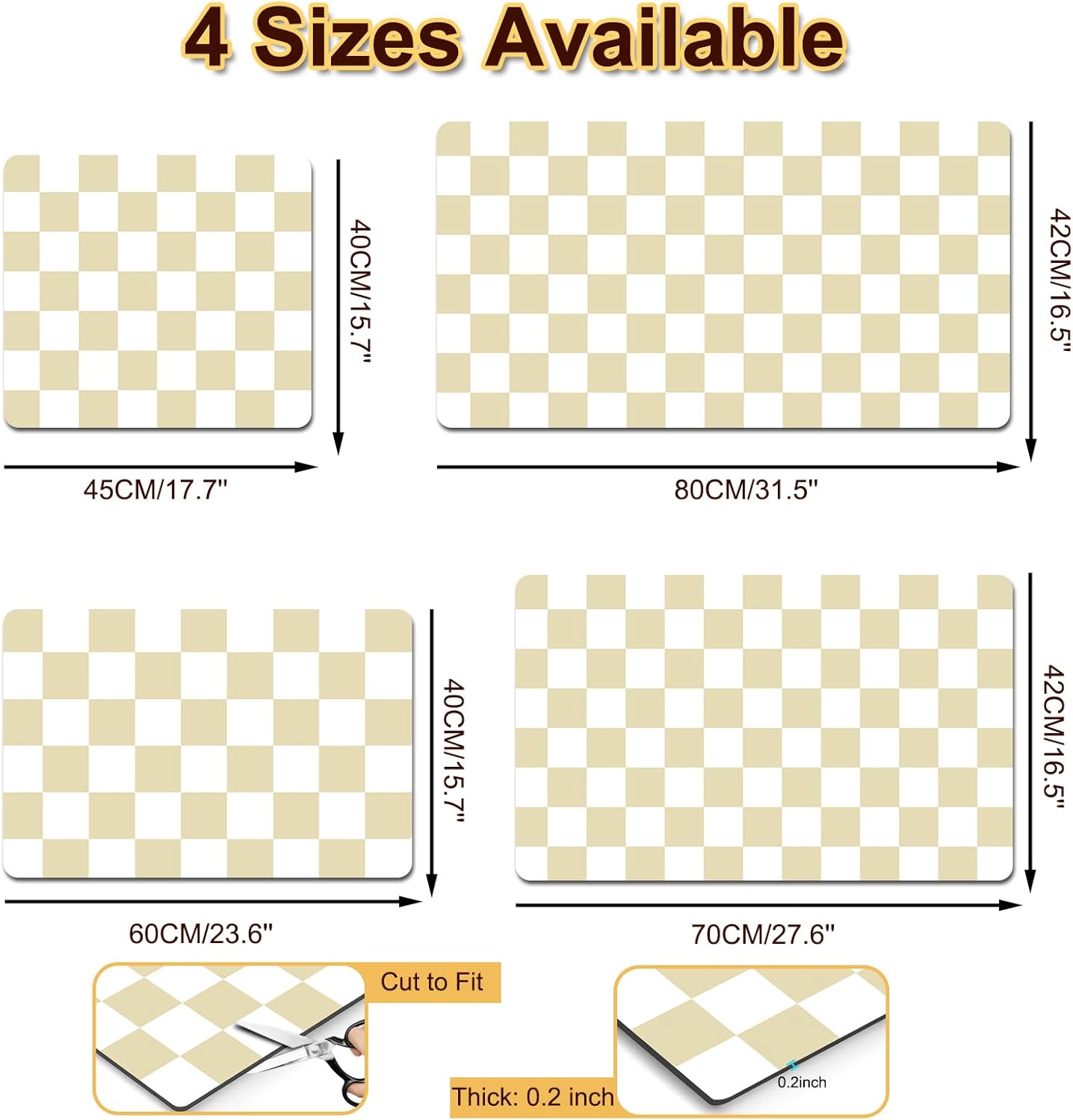 Dish Drying Mat for Kitchen, 15.7’’ X 17.7’’ Coffee Bar Mats for Countertop Fit Under Coffee Maker, Checkered Drying Mat, Hide Stain Rubber Backed Espresso Machine Absorbent Drying Pad, Beige & White