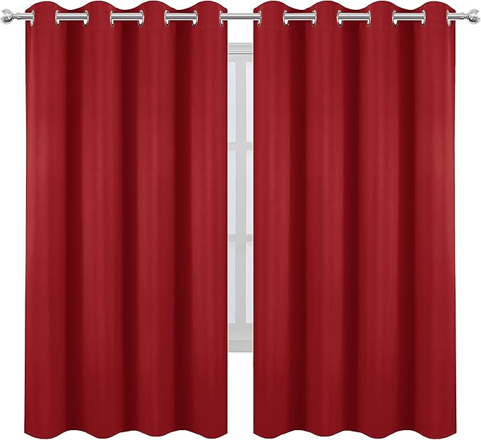 LEMOMO Bright Red Blackout Curtains 52 x 63 Inch Length/Set of 2 Curtain - Image 2