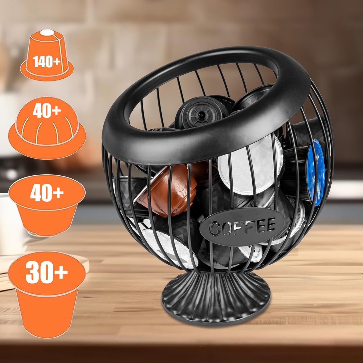 Stainless Steel Sphere Cup Coffee Basket pods holder Sturdy for Home or Office Kitchen Counter Organizer Espresso Capsule (Black)