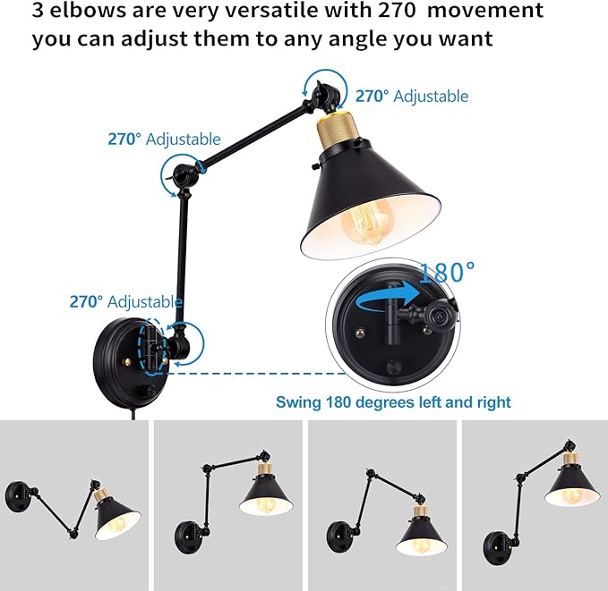 TRLIFE Plug in Wall Sconces, Dimmable Wall Sconce Swing Arm Wall Lights Plug in - Image 3