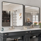 LOAAO 28X32 Inch Black Metal Framed Bathroom Mirror - Image 4