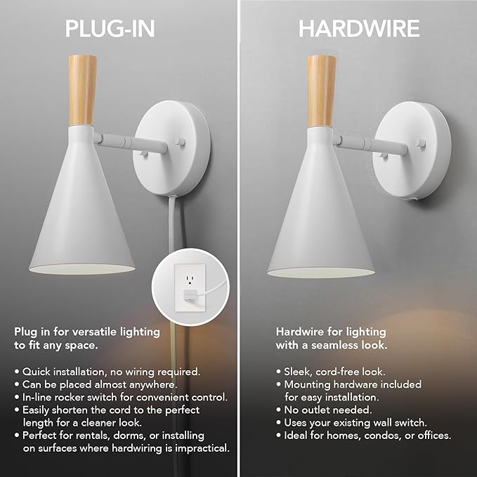Globe Electric 65000147 1-Light Plug-in or Hardwire Wall Sconce, Matte White - Image 7
