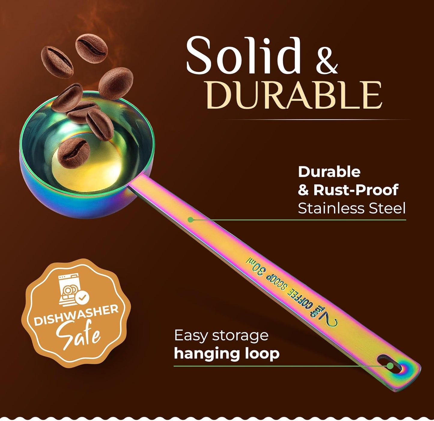 Orblue Premium Coffee Scoop Set - 1 Tbsp (15ml) & 2 Tbsp (30ml) Measuring Tablespoon - Stainless Steel Coffee Measuring Spoon and Scooper with Long Handles - Pack of 2, Multicolored