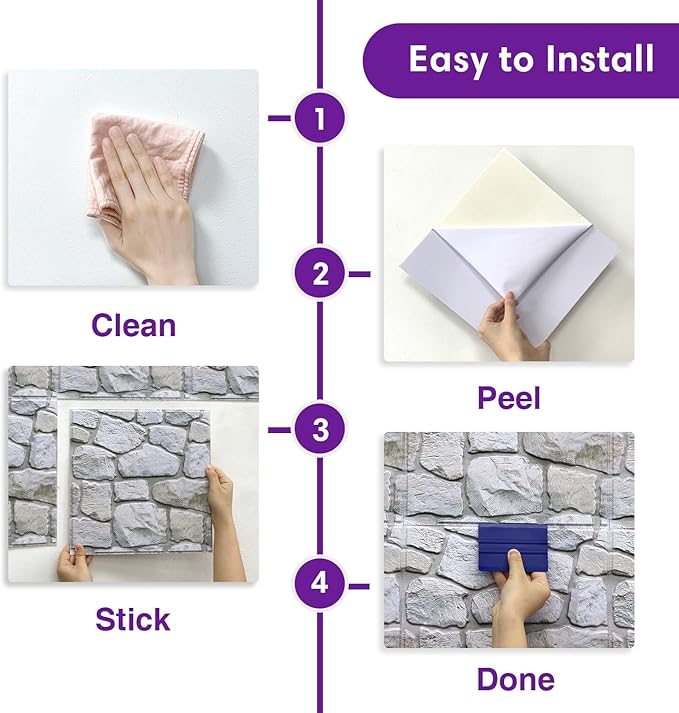 3D Faux Stone Wall Panels Peel and Stick Whitewash, Stone-Look Textured Wall - Image 6
