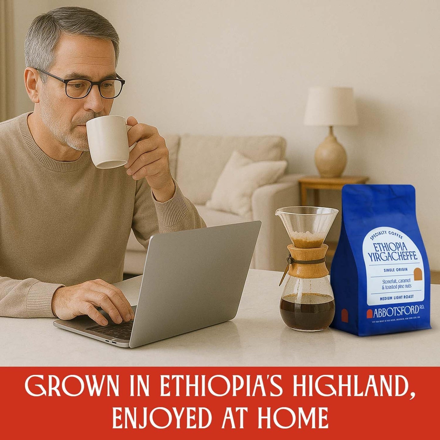 Ethiopia Yirgacheffe Ground Coffee, Medium-Light Roast Ground Coffee with Stone Fruit, Caramel & Toasted Pine Nuts, Specialty Coffee, Single Origin 12oz Bag, Perfect Flavored Ethiopian Coffee Gift