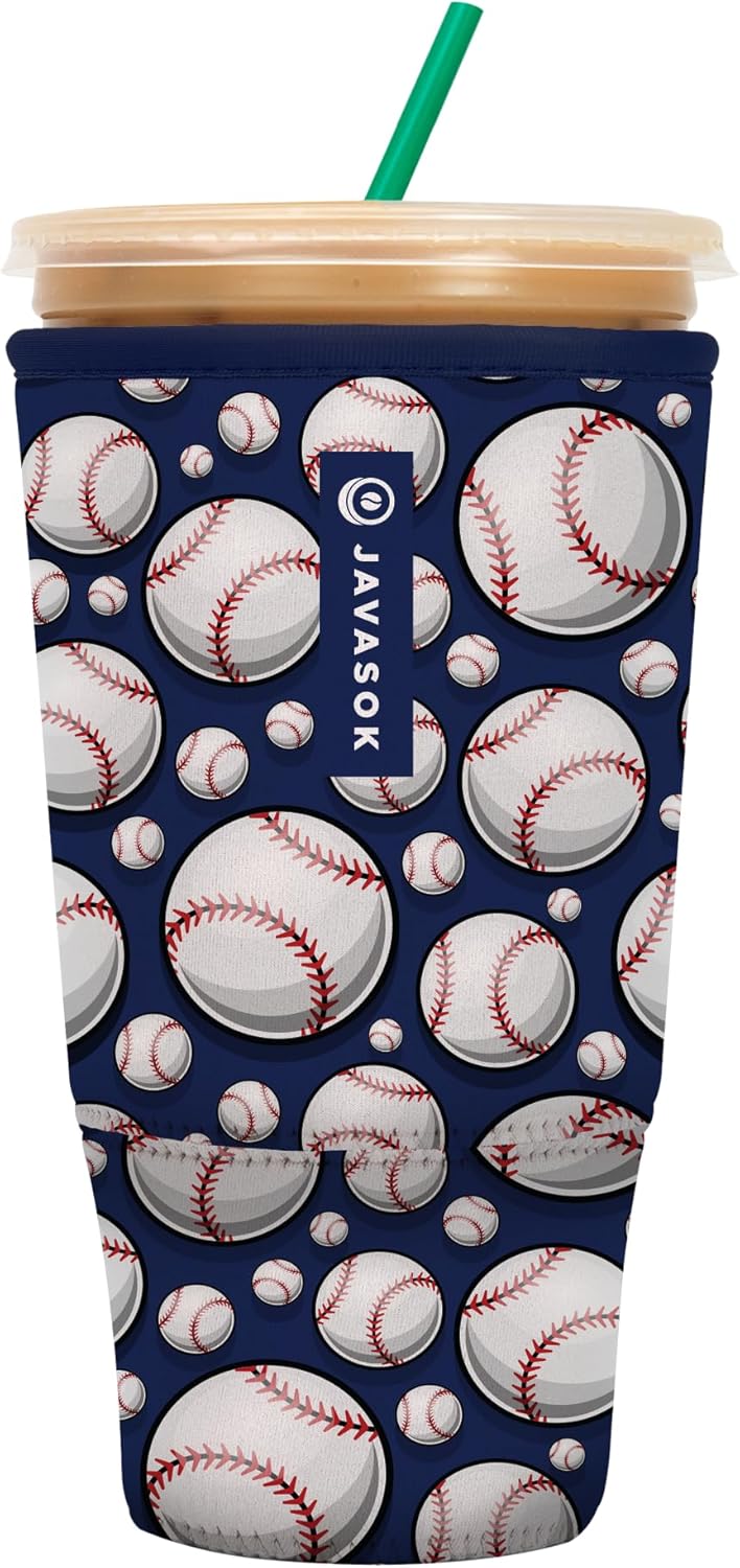 Sok It JavaSok Iced Coffee & Cold Soda Insulated Neoprene Cup Sleeve (Baseball, XXLarge: 44-48oz)