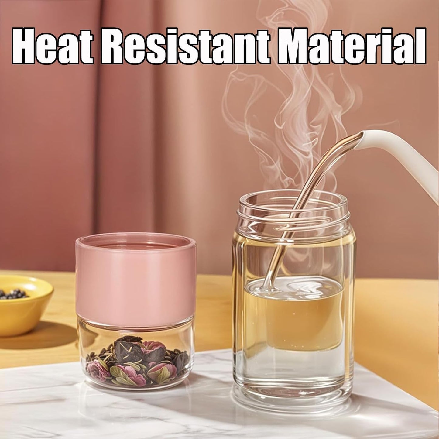 Tryteava Glass Infuser, Tryteava 3-in-1 Smart Tea Infuser, Portable Glass Double Wall Tea Infusers Bottle, with Stainless Steel Filter, Hot & Cold Brew, For Loose Leaf, Office Home (Black, 350ml)