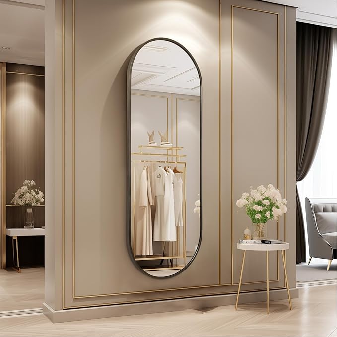 Oval Bathroom Full Length Mirror, Large 48x16'' Pill Shaped Oblong Vanity Wall - Image 2