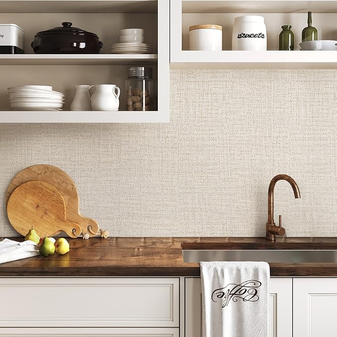 Beige Grasscloth Peel and Stick Wallpaper Beige Contact Paper - Image 2
