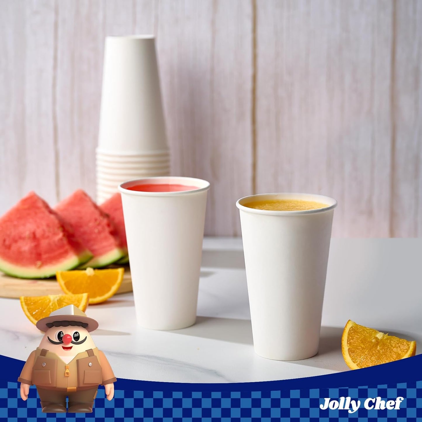 JOLLY CHEF 180 Count 16 oz Coffee Cups, White Drinking Paper Cups for Coffee, Water, Juice, or Tea, Suitable for Party, Picnic, Travel, and Events