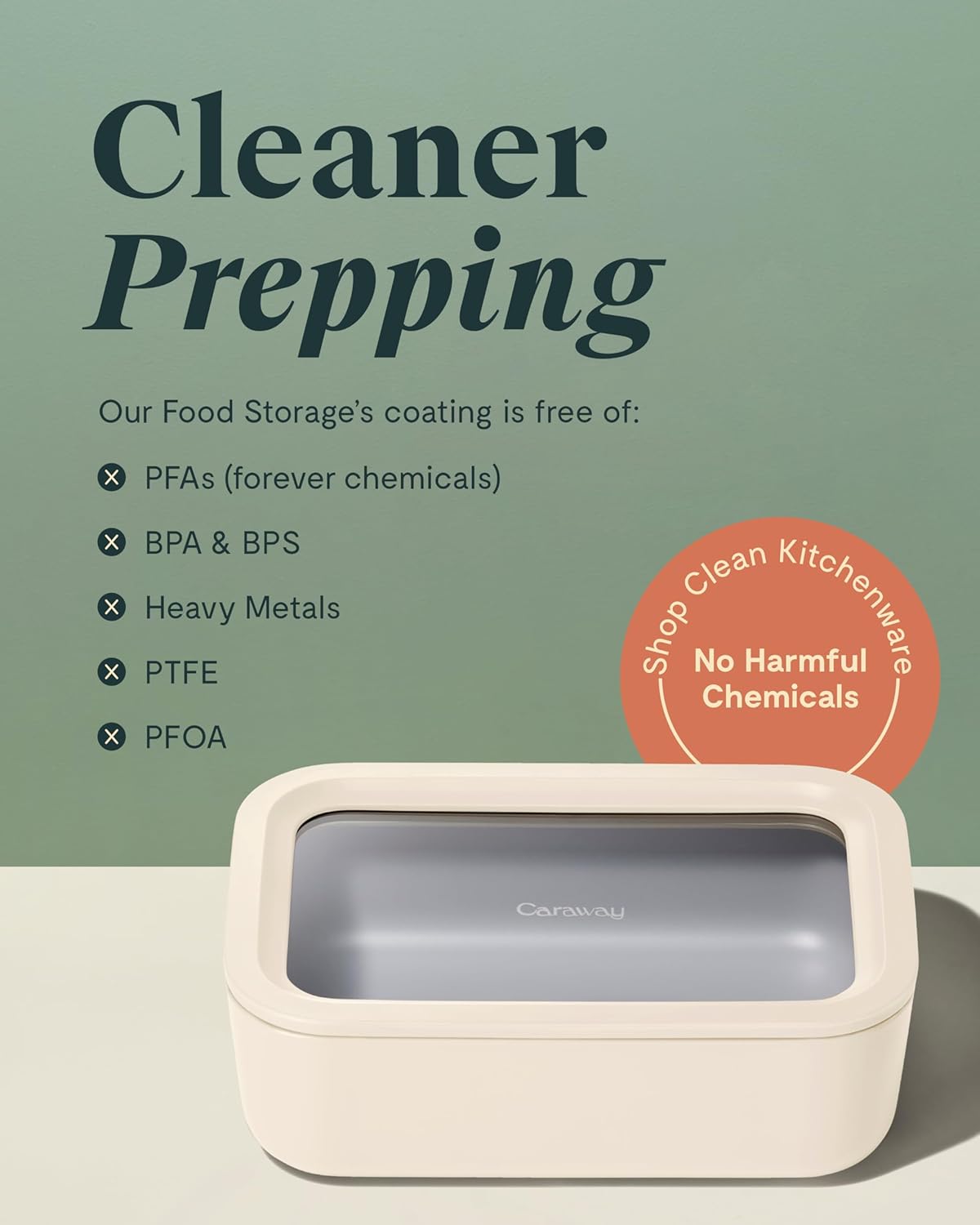 Caraway Glass Food Storage - 6.6 Cup Glass Container - Ceramic Coated Food Container - Non Toxic, Non Stick Lunch Box Container with Glass Lids - Dishwasher, Oven, & Microwave Safe - Mist