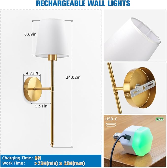 NIORSUN Battery Operated Wall Sconce Set of 2, 10 Colors Wireless Wall Lamps - Image 7