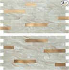 AULIGET 2 Sheets Faux Stone Peel and Stick Backsplash, Light Brown Marble Look by AULIGET