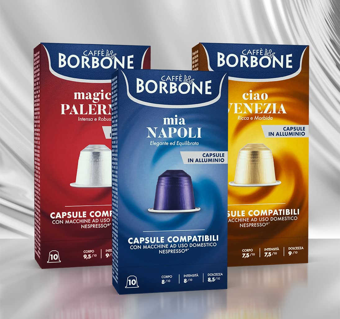 Caffè Borbone Aluminum Espresso Pods for Nespresso Coffee Machines, Intense, Smooth and Rich Italian Roast Coffee - Variety Pack - 100 Count (10 Packs of 10) - NOT compatible with Vertuo machines