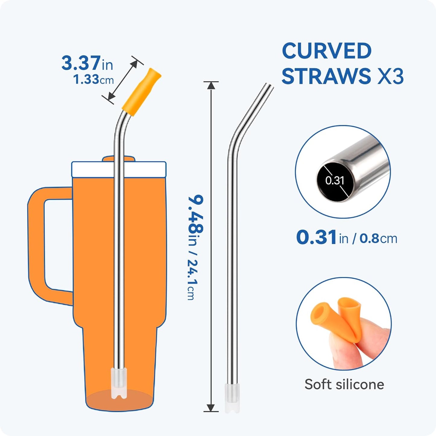 Reusable Stainless Steel Straws with Silicone Tip for Stanley 30oz, Metal Drinking Straws for 30oz Tumbler,3 Bent Tubes & 6 Tips& 1 Cleanr Brush (Chili)