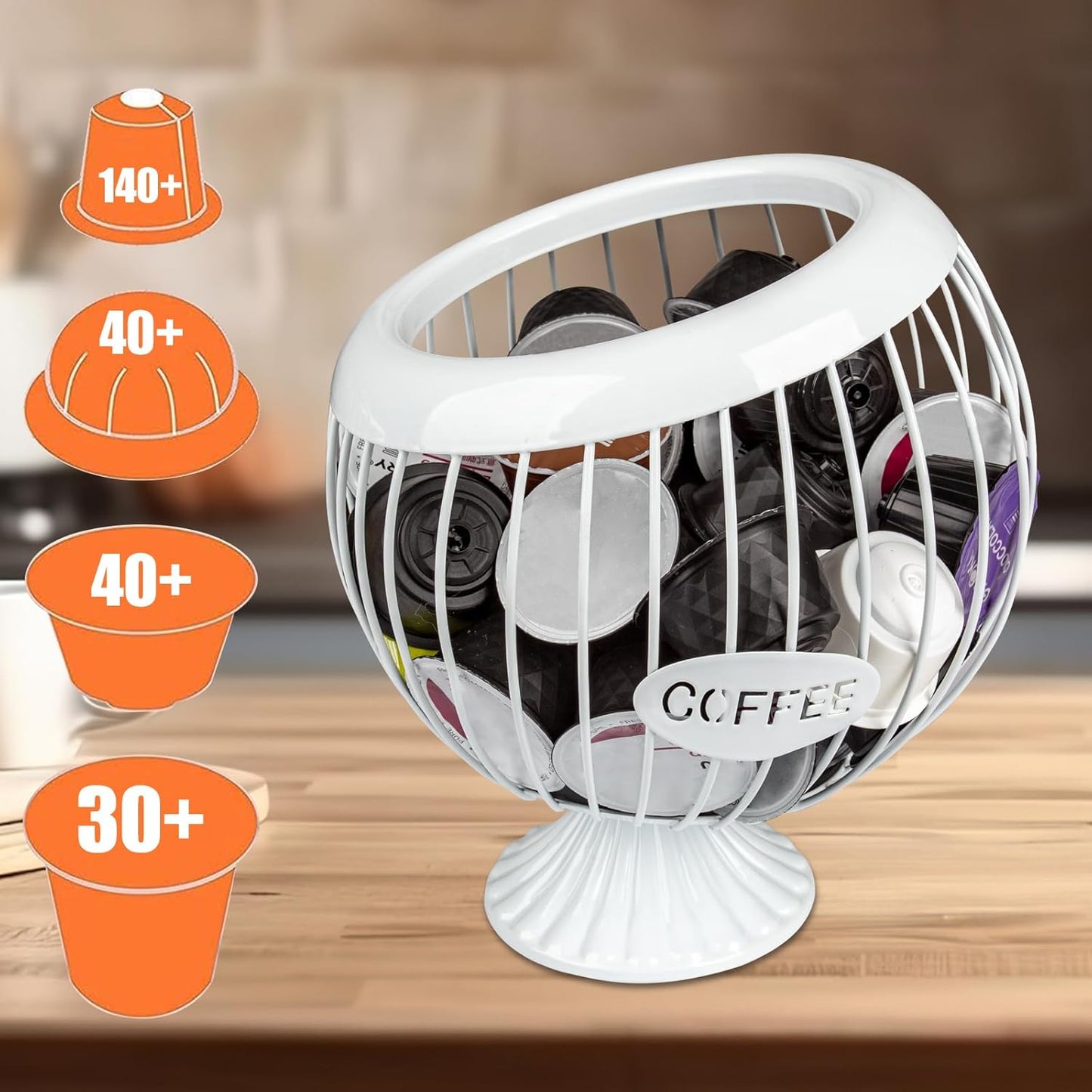 Stainless Steel Sphere Cup Coffee Basket pods holder Sturdy for Home or Office Kitchen Counter Organizer Espresso Capsule (White)