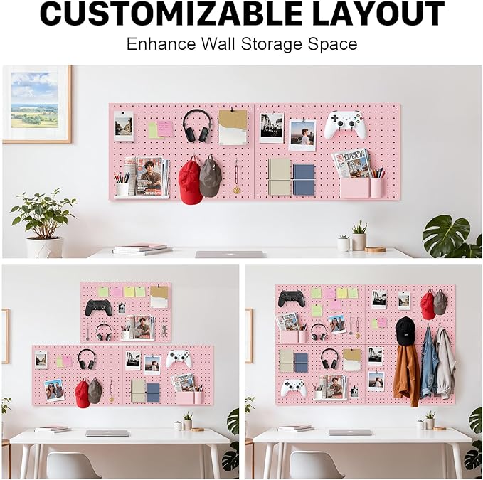 Peg Board, 3 Pack Metal Pegboard Panels Pink Pegboards Wall Organizer - Image 7