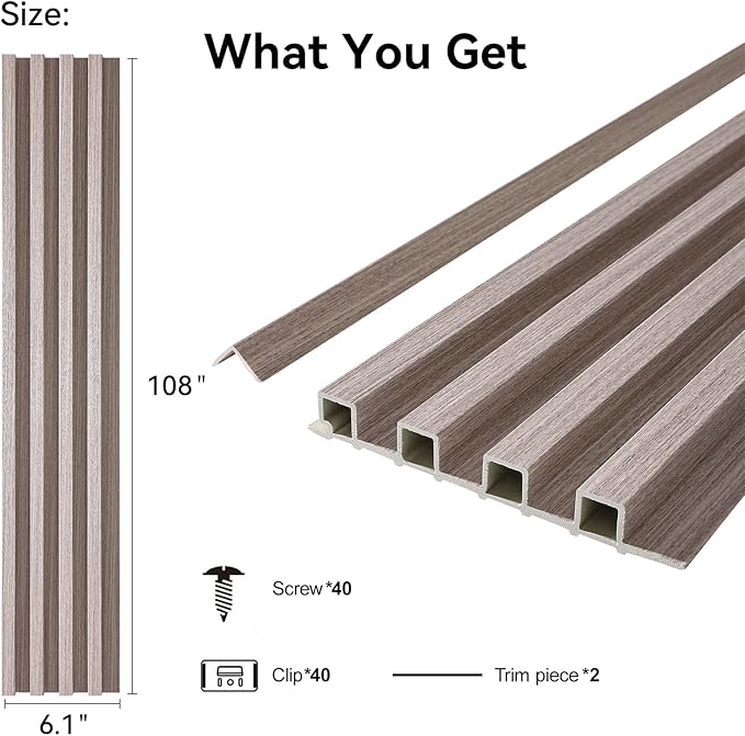 8-Pack WPC Wall Panels 108’’ x 6.1’’ 3D Slat Wall Panel Acoustic Wall Paneling - Image 2