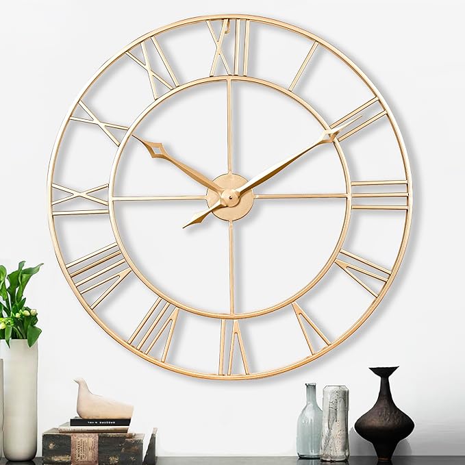 CLXEAST Champagne Gold 30 Inch Wall Clock, Large Modern Metal Roman Numeral - Image 9