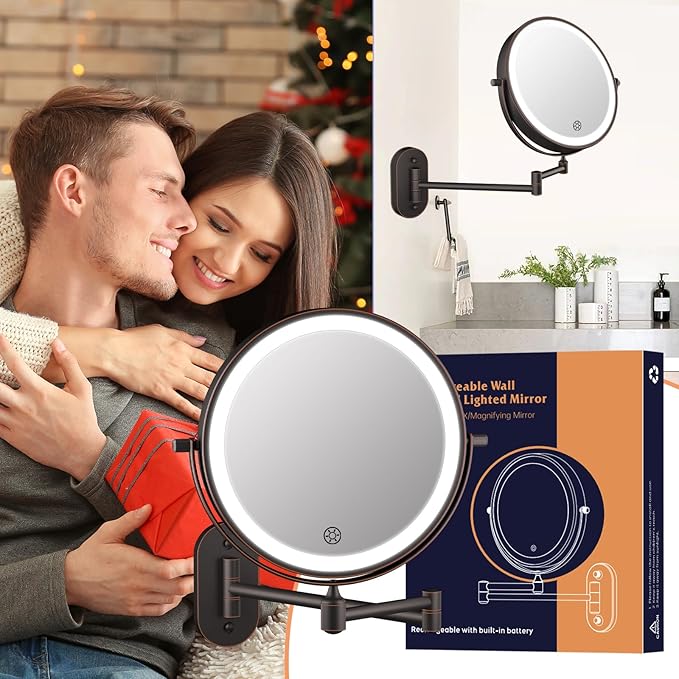 5000mAh Rechargeable Wall Mounted Lighted Makeup Vanity Mirror Double Sided 1X - Image 7