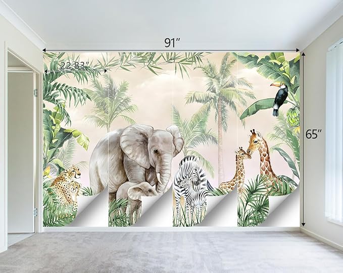 Tropical Animal Plants wallpeper Nursery Kids Bedroom Elephant wall Mural - Image 4