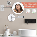 Rocollos Rechargeable Wall Mounted Lighted Makeup Mirror, 8 Inch Double-Sided - Image 2