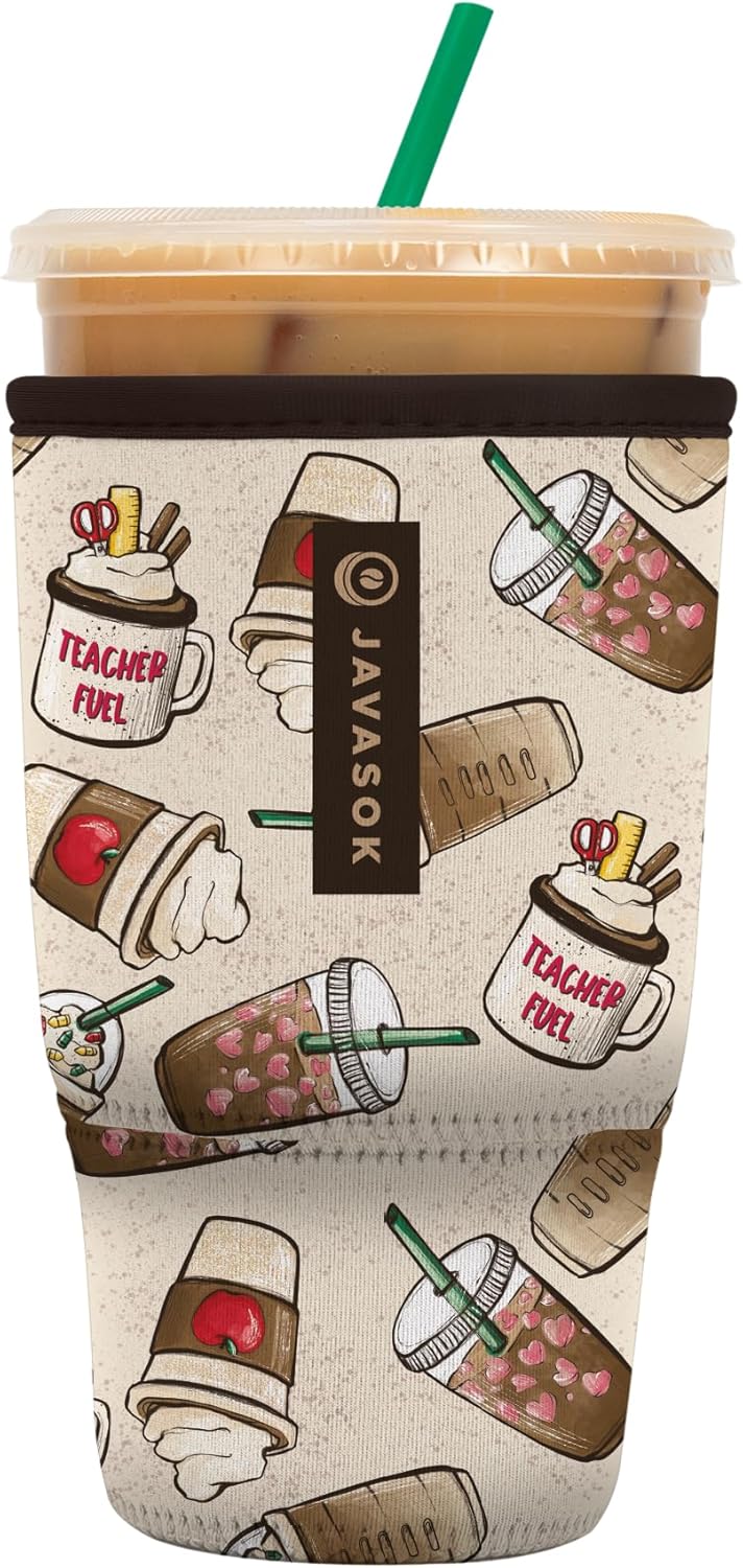 Sok It JavaSok Iced Coffee & Cold Soda Insulated Neoprene Cup Sleeve (Teacher's Favorite, Large: 30-32oz)