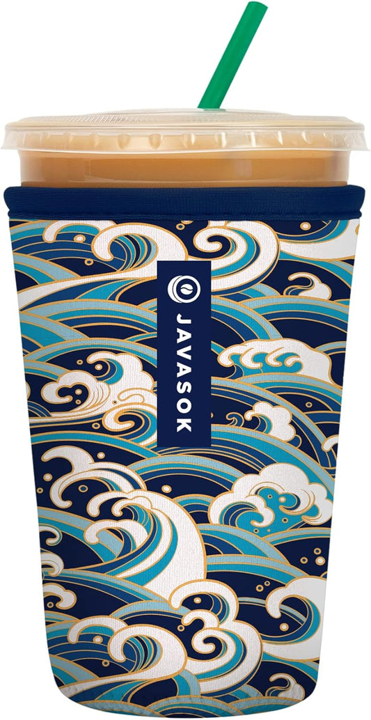 Sok It JavaSok Iced Coffee & Cold Soda Insulated Neoprene Cup Sleeve (Perfect Wave, Medium: 22-28oz)