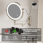 9" Wall Mounted LED Lighted Makeup Vanity Mirror - 4000mAh Rechargeable Double - Image 3