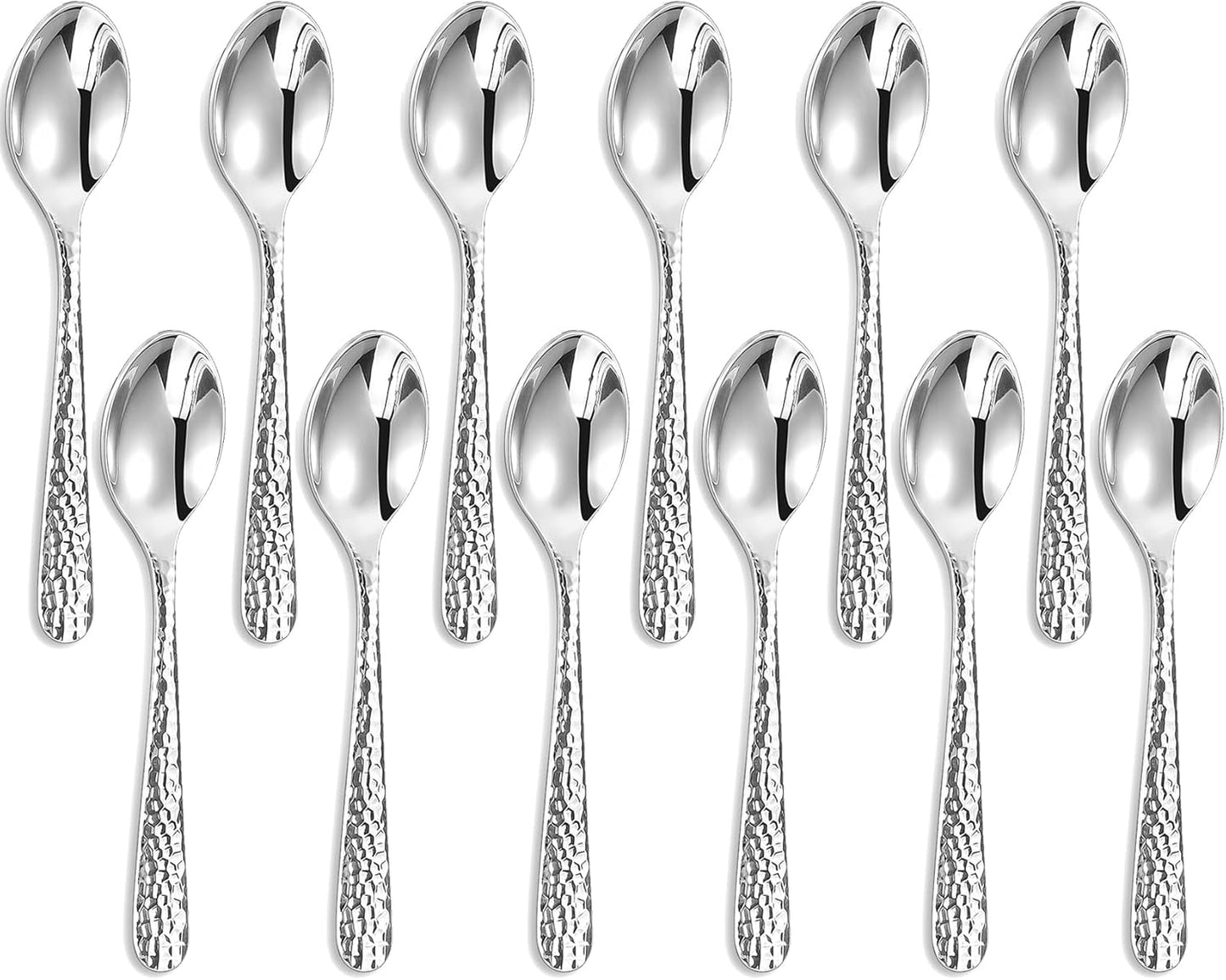 KEAWELL Premium Louise Hammered Demitasse Espresso Spoons: 12-Piece Set, 4.4-Inch Small Size, 18/10 Stainless Steel, Dishwasher Safe (12, 4.4 inches)