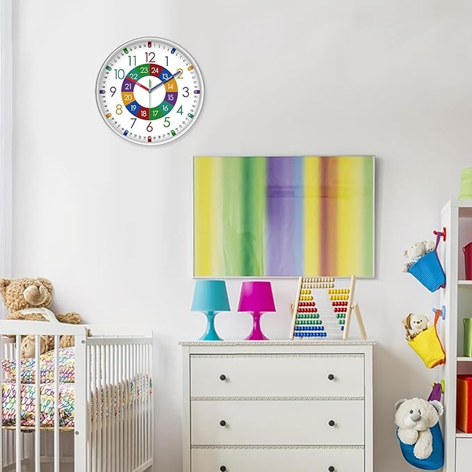 XFM Learning Clock for Kids Silent Non Ticking Battery Operated Colorful - Image 2