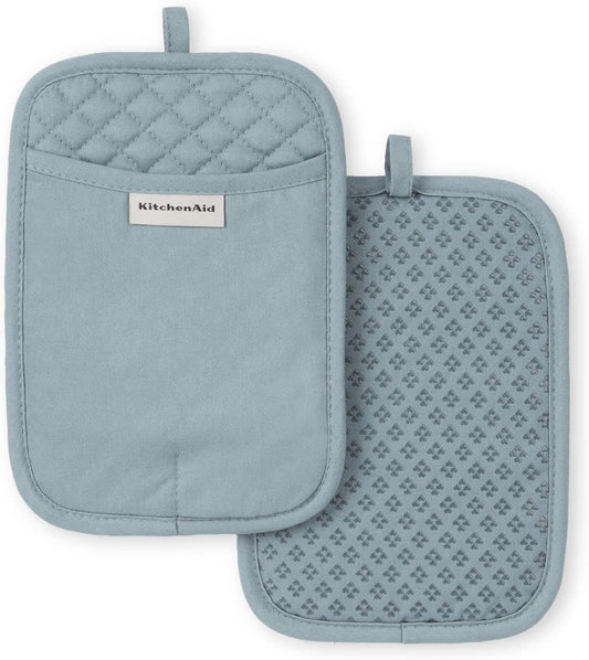 KitchenAid Asteroid Pot Holder 2-Pack Set, Fog Blue, 7"x10"