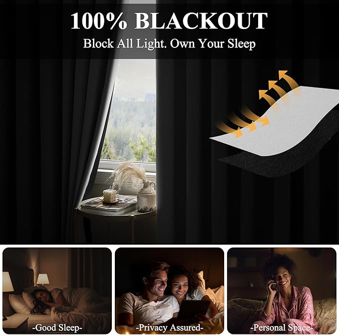 RYB HOME 100% Blackout Curtain Extra Wide - Image 3