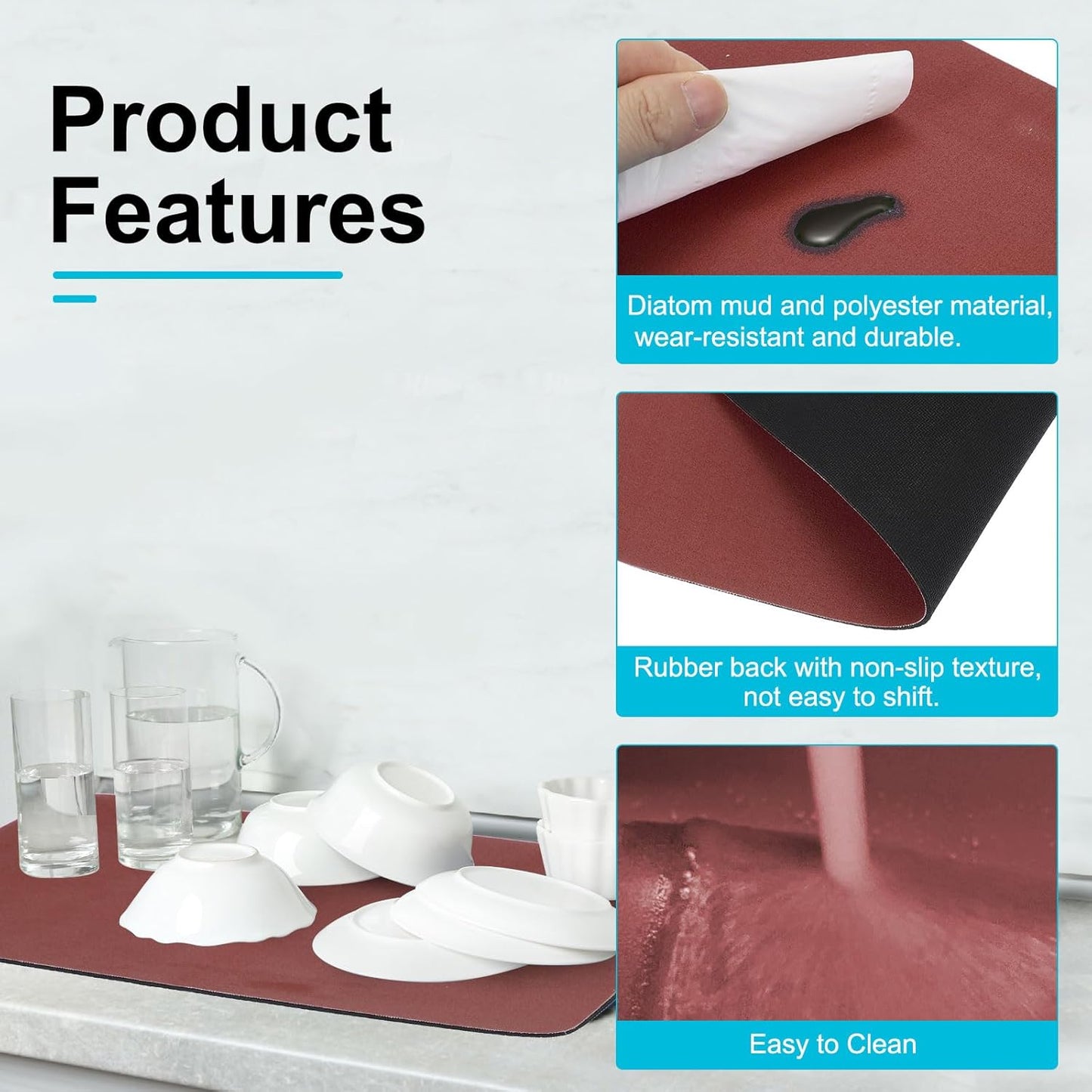 uxcell Silicone Mats for Kitchen Counter, 15.7" x 11.8" Non-Slip Countertop Protector Mat Heat Resistant Coffee Mat Waterproof Table Placemat, Wine Red