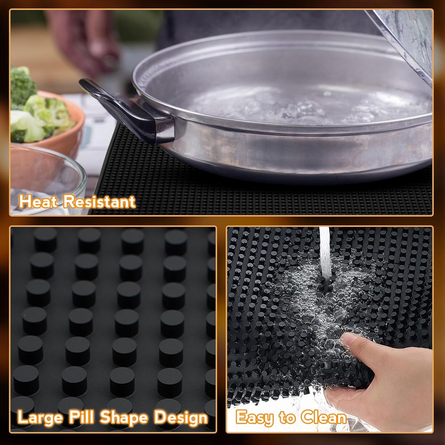 Tioncy 4 Pcs Large Size Bar Mat for Countertop 28 x 16 Inch Non Slip Rubber Mat Service Spill Cocktail Bartending Coffee Bar Mats for Hot Dishes Restaurants Barbershop Clippers Hot Pads, Black