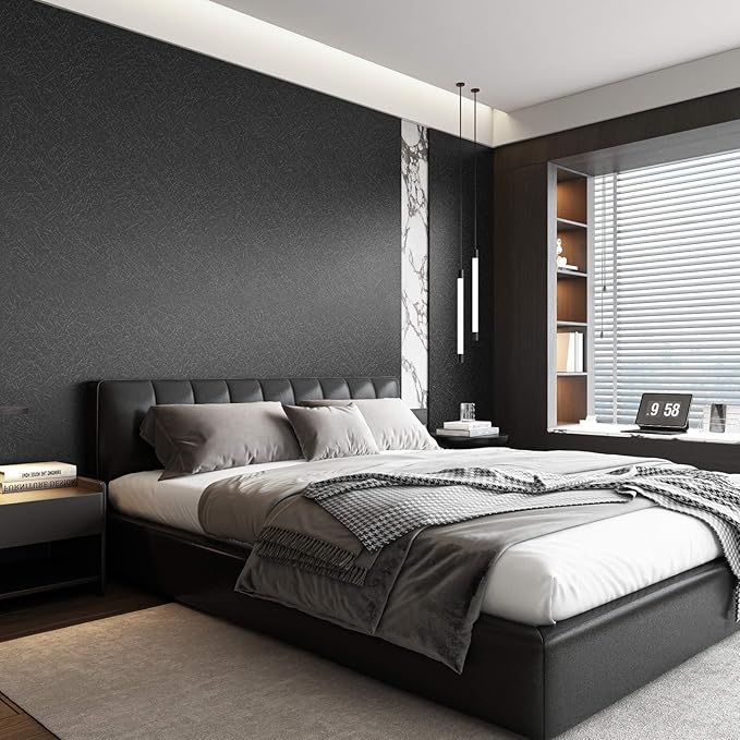 Abyssaly Black Silk Wallpaper Peel and Stick Embossed Self Adhesive Black - Image 3