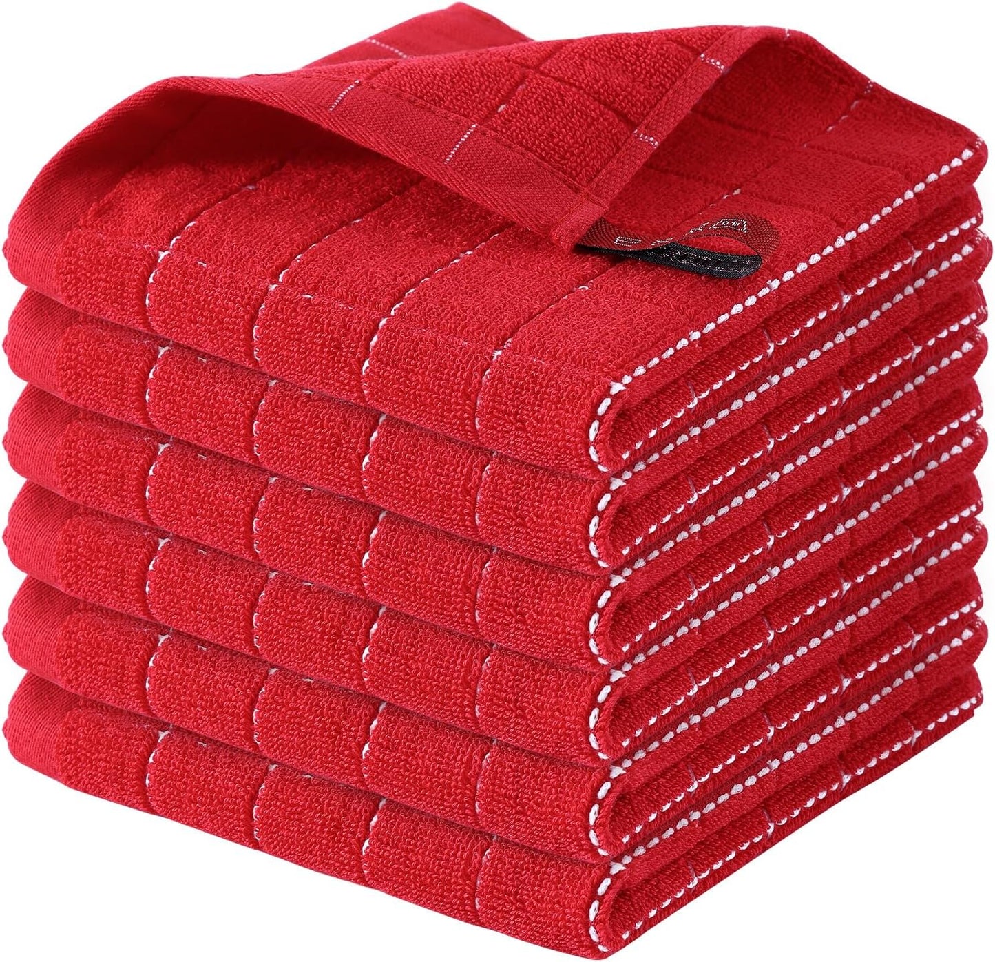 Homaxy 100% Cotton Terry Kitchen Dish Cloths, Ultra Soft and Absorbent Dish Towels for Kitchen, Suitable for Drying and Washing Dishes, 6 Pack, 12 x 12 Inches, Red