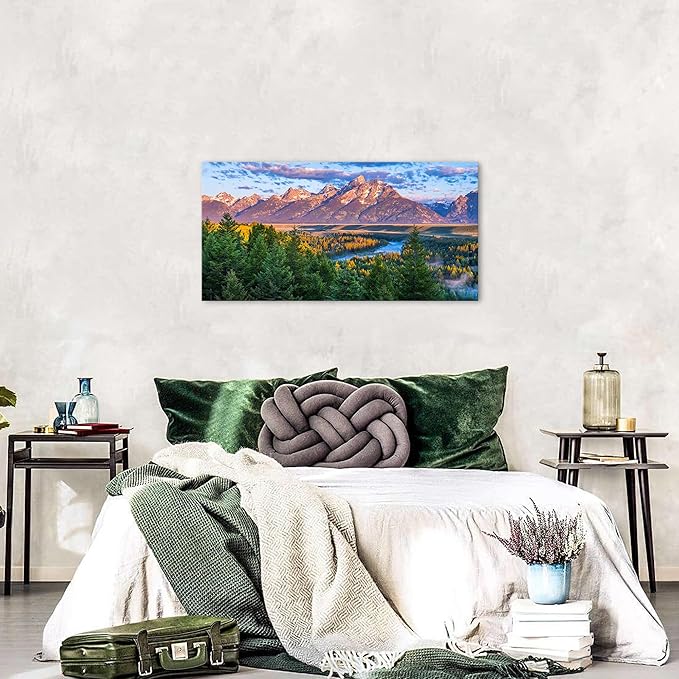 AIYISU Grand Teton Mountain Wall Art Sunset Nature National Park Posters Oxbow - Image 3